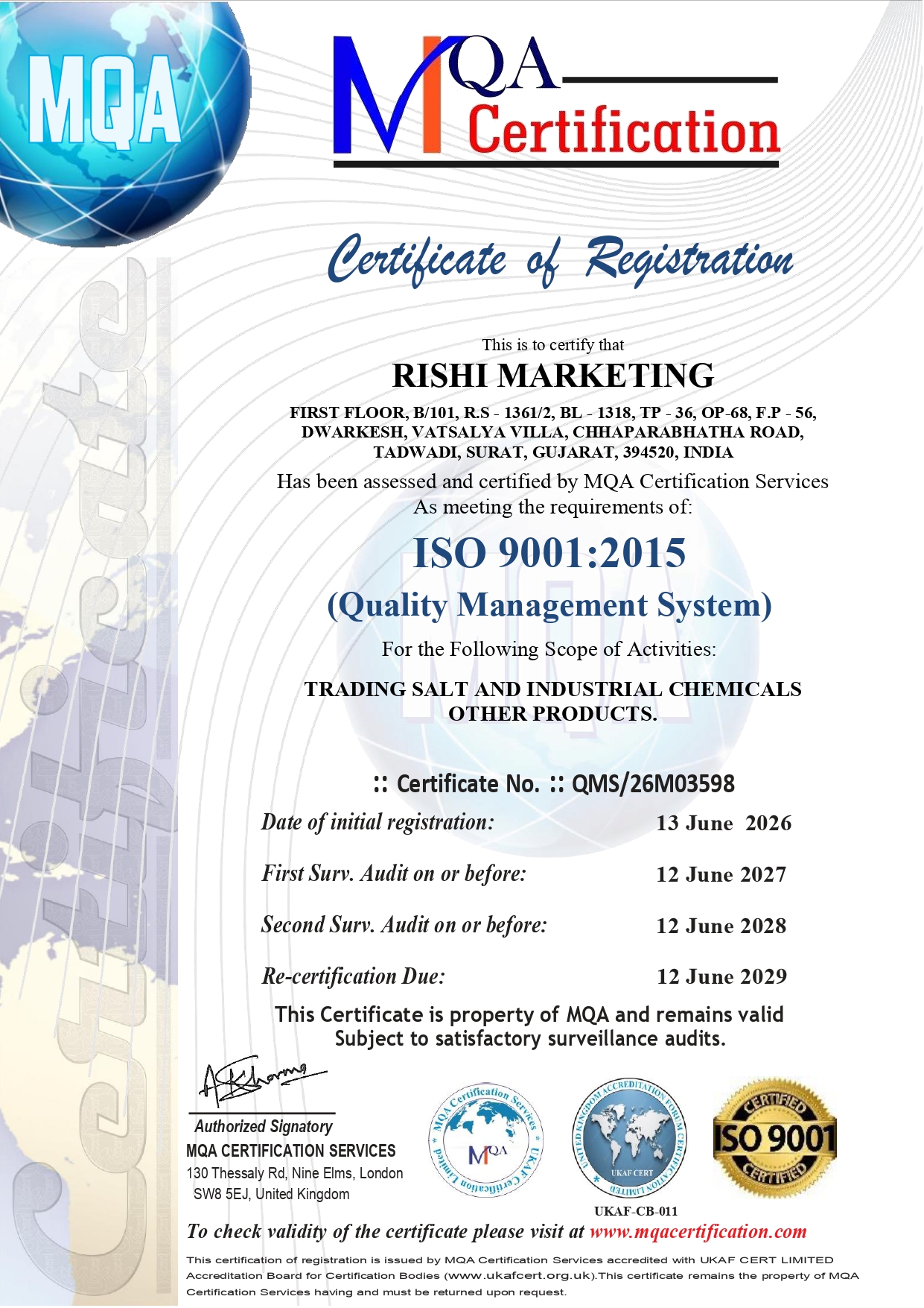 ISO 9001 RISHI MARKETING
